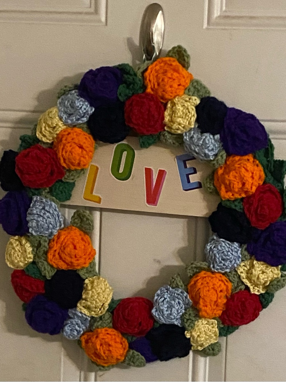 Handmade Multicolor Crochet Flower Wreath – Home Holiday Decor